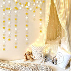 White-Gold Champagne Party-Decorations Bachelorette-Christmas Garland - 62ft Twinkle Little Star Hanging Streamers Banner, Wedding Birthday Baby Bridal Shower Engagement Decor Hugtmr