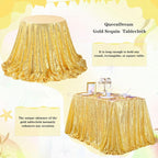 QueenDream Glitter Gold Tablecloth for Parties 90x156 Inch Sequin Fabric Rectangle Table Cloth for Wedding Birthday Banquet