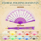 Geetery 30 Pcs Folding Hand Fan for Line Dancing Spanish Boots on the Ground Fans Gifts Bulk Colorful Silk Popping Rave for Women Tea Party Wedding Church Halloween Costume(Lace,Mixed Colors)