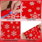 4.5x 100 Feet Roll of Christmas Plastic Tablecloth Decorations,Disposable White Snowflake Red Xmas Table Cover Photography Backdrop with Cutter Box for Winter Christmas Holiday New Year Party Supplies