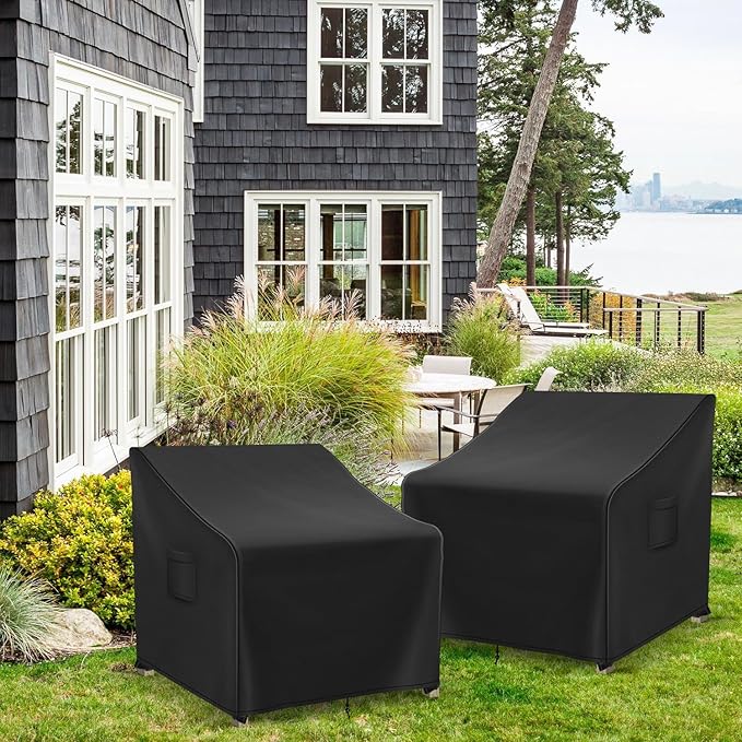 Patio Furniture Covers Waterproof for Chairs, Lawn Outdoor Chair Covers 2 Pack, Patio Chair Covers for Outdoor Furniture Fits up to 29W x 30D x 36H inches, Black