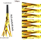 120 Pcs Glitter Bomb Noise Maker Gold Metallic Fringed Squawker Blowouts Silver Musical Blower Whistle for Birthday New Years Party Supplies Sporting Events Graduation (Gold)