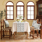 ISAENNE Designer White Elegant Linen Extra Long Table Runner 118 Inches,Chinoiserie Floral Decor Durable Table Runners for Dining Tables,Thanksgiving,Kitchen Tables,Christmas,12"*118"-Mosella D