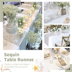 Silver Table Runner 10 Packs 12x72 Inch Sequin Glitter Table Runner for Rectangle Tables for Birthday Banquet Wedding Baby Shower Party Decorations