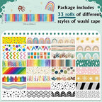 TaoBary 33 Rolls Holiday Plaid Washi Tape, 15 mm Seasonal Washi Tape Set Bohemian Colorful Vintage Cute for Card Wrapping Craft(Rainbow Style)
