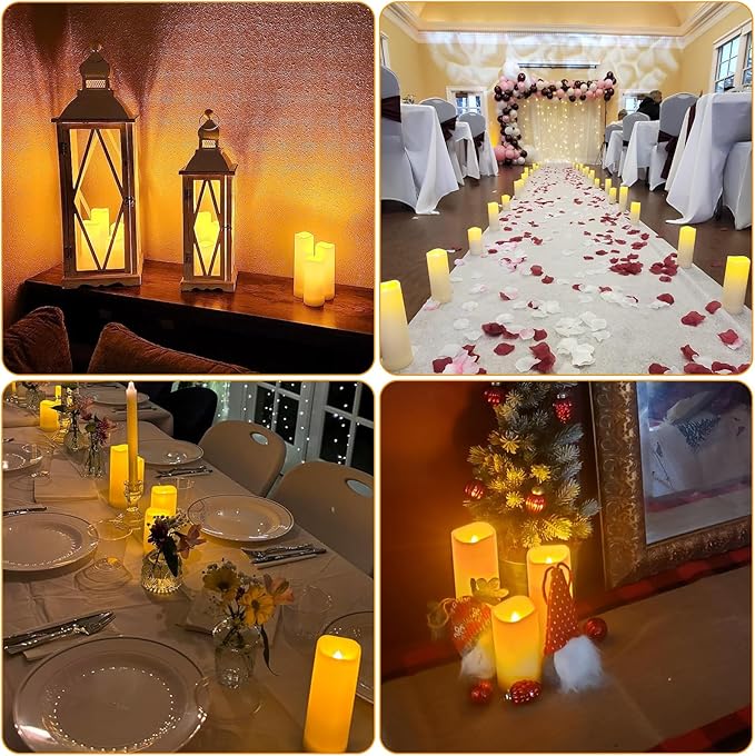 Enido 12 Pc Flameless LED Candles with Remote & Timer, Outdoor Waterproof, Flickering Electric Warm Lights for Cozy Home & Holiday Romantic Decor, Battery Operated for Party(D 2.2” x H 4”/5”/6”