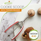Spring Chef Red Medium 1.7 Tbsp Cookie Scoop for Baking - Stainless Steel #40 Melon Baller Scoop with Trigger Release - Multifunctional Food Scooper for Kitchen - Dishwasher Safe Cookie Baller