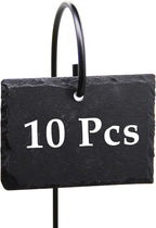 FORUP Plant Labels, 10pcs Garden Markers Signs Labels, Weatherproof Reusable Natural Slate Hanging Tags on Stainless Steel Metal Rod for Flower Bed, Pots, Planters