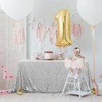 OQSQ Silver Sequins Tablecloth 60x102 inch, Sparkly Glitter Table Cover for Wedding Birthday Party Prom Decorations