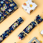 Yarcony Space Wrapping Paper Roll, Birthday Wrapping Paper for Boys, Navy Blue Astronaut Gift Wrap for Kids Birthday Outer Space Party Decor RocketShip Wrap Galaxy Planets Stars (30 Inch X 33 Feet)