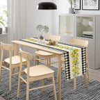 Lemon Table Runner,Black Buffalo Plaid Lemon Table Runner Farmhouse Style Spring Summer Home Kitchen Dinding Room Table Decoration 13x108 Inch