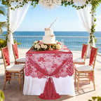 LuoluoHouse Christmas Lace Tablecloth 6pcs Rose Floral Table Fabric 60x120 Inch for Rustic Theme Party Wedding Decoration Rectangle Overlay Long Embroidered Reception Table Cloth Decor
