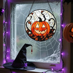 Stained Glass Window Hanging - Halloween Decorations Pumpkin Ghost Suncatcher for Doors Garden Indoor Spooky Funny Orange Sun Catchers Gothic Decor Horror Gifts for Women Men Friend 6.3 in