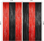 2Pack Black Red Backdrop Curtains Party Decor, Door Streamers Photo Booth Backdrop Metallic Party Streamer Tinsel Foil Fringe Curtains Backdrop Halloween Baby Shower Bachelorette Xmas Party Decors