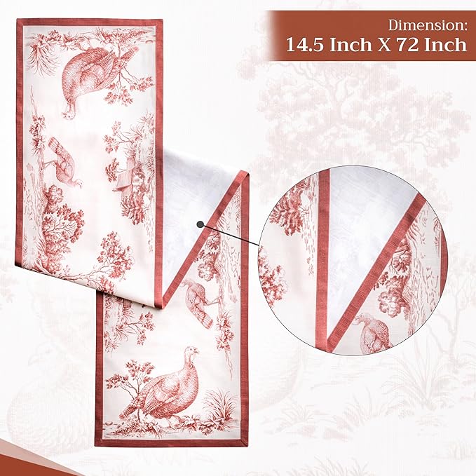 Maison d' Hermine Table Runner 100% Cotton Single Layer Table Runners 48 inches Long for Thanksgiving Christmas Decorations Home Kitchen Dining Party Wedding (Holy Jouy - Brown, 14.5" x 48")