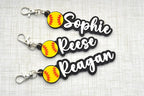 Personalized Softball bag tag for water bottles, sports, gym, and softball bags. Custom keychain for softball baseball coaches, players, and team party gifts.