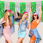 6 Pack 29x108 Inch Silver Green Wave Foil Fringe Table Skirts Metallic Banner for Tinsel Streamer Garland Backdrop for Parade Floats Wedding, Mother's Day, Birthday Mardi Gras Party Decorations