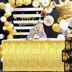 BEISHIDA 2 Pack Gold Metallic Tinsel Foil Fringe Table Skirts - Decors for Rectangle & Round Tables - Birthday & Holiday Party