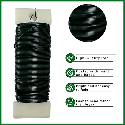 Green Floral Wire 1 Pack 38 Yards 22 Gauge Flexible Paddle Craft Wire for Wreath Making, Christmas Tree, Floral Arrangements and DIY Crafts