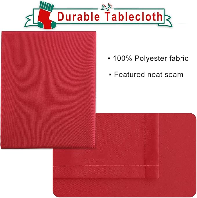 Hiasan Red Rectangle Tablecloth - Waterproof Washable Polyester Christmas Fabric Table Cloth for Party, Wedding, Banquet and Restaurant, 90 x 132 Inch