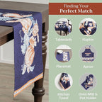 Maison d' Hermine Table Runner 100% Cotton Single Layer Table Runners 108 inches Long for Thanksgiving Christmas Decorations Home Kitchen Dining Party Wedding (Pumpkin Blues, 14.5" x 108")