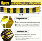 6 Pack 10 Feet Black Gold Foil Fringe Garland Metallic Tinsel Streamers Banner Wall Hanging Curtain Backdrop for Parade Floats, Birthday, Graduate, Mother's Day, Wedding Party Decoration
