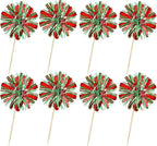Ephlyn 30Pcs Foil Firework Cupcake Toppers Sparkle Tinsel Drink Birthday Cake Decorations Cocktail Food Fruit Toothpick for New Years Wedding Birthday Party Decorations Red Green