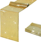SquarePie Disco Table Runner Mirror Glitter Black and Gold Sequin Runner for 70s 80s Disco Dance Bachelorette Party Supplies Table Decorations (12x108 Inches ,2 Pack)