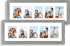 8x24 Picture Frame 2 Pack, Rustic Grey Wood Frame with Tempered Glass, Display Pictures Multiple Five 4x6 With Mat or 8 x 24 Without Mat - Horizontal or Vertical Wall Mounting