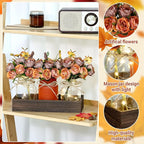 VAIPI Fall Decor Mason Jar Centerpiece Table Decorations with 3 Jar Flowers String Lights and Wooden Tray Fall Decorations for Home Dining Room Farmhouse Autumn Wedding Kitchen Living Room Bathroom
