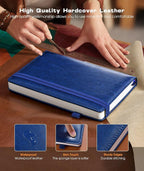 Lined Journal Notebook for Women Men, 256 Numbered Pages Hardcover Leather Journals for Writing, A5 Journaling Notebooks, College Ruled Journal for Business Work School 5.75" x 8.38" Navy Blue