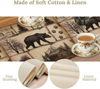 Rustic Cabin Table Runner, Retro Moose Cone Deer Bear Farmhouse Lodge Table Runner for Dinner Living Room Kitchen Vintage Country Cottage 13x120 Inch