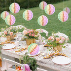 Pastel Hanging Honeycomb Ball, Rainbow Party Decorations，Pastel Birthday Party Decor for Macron Birthday Classroom Baby Shower Bridal Wedding Decor, Set of 9