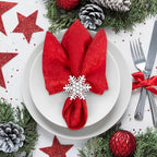 Halatool Christmas Napkin Rings Set of 8, White Snowflake with White Rhinestone Napkin Holder for Christmas Thanksgiving Winter Holiday Place Setting, Weddings, Party Table Decoration