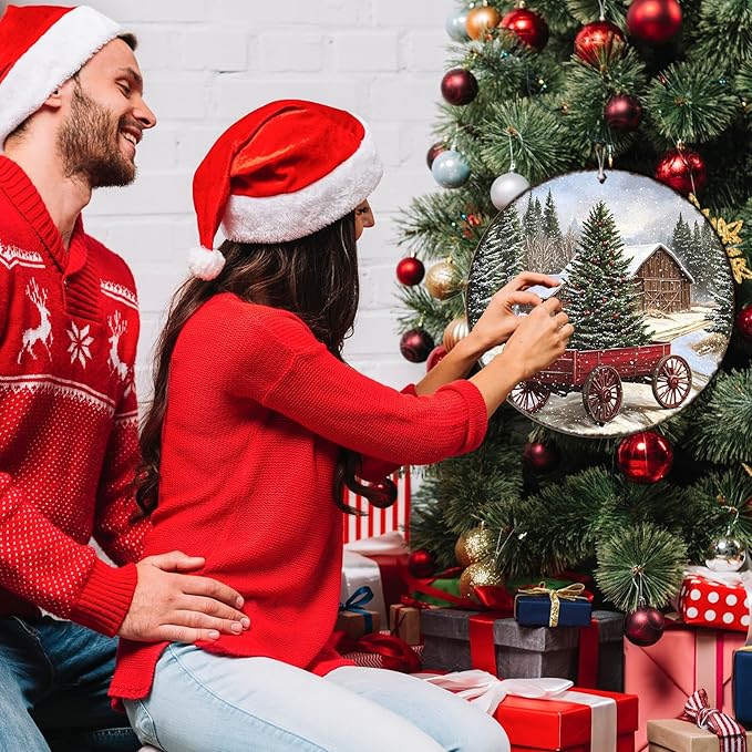 Round Barn Christmas Trees Metal Tin Sign Christmas Vintage Tin Sign Poster For Kitchen Cafe Bar Farmhouse Home Wall Decor Art Winter Decoration 12 * 12 in
