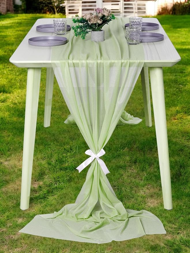 MDS Halloween Chiffon Table Runner - 1 Pack, 29 x 170 Inches, 14ft Each - Sheer Spooky Table Runners for Haunted House Parties, Trick-or-Treat Tables, Witchy Décor, Wedding & Events - Sage Green