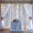 20x10ft White Tulle Backdrop Curtains with Lights for Party Wedding Baby Shower, Sheer Wrinkle Free Backdrop Curtains for Birthday Party Photo Booth Background Decoration