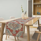 Boho Floral Vintage Table Runner, Retro Blue Red Flower Rustic Country Farmhouse Abstract Pattern for Home Kitchen Table Decor Dining Coffee Room Party Decor 13x108in