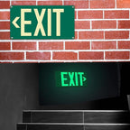 (2Pack) Photoluminescent Exit Sign, Glow In The Dark Aluminum Exit Sign Green - Adhesive Backing - 4pcs Removable Arrows Included - 14.25 x 7.5 Inches - Non Electrical Exit For 50 Feet Visibility