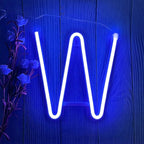 LED Blue Neon Letter Signs Night Light Battery or USB Operated LED Marquee Letters Neon Art Decorative Lights Wall Decor for Children Baby Room Christmas Wedding Party Decoration (W)