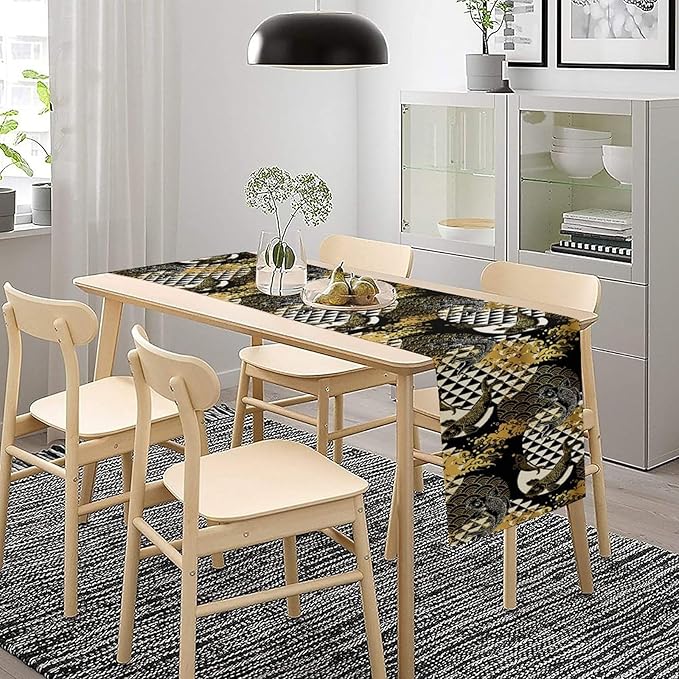 Japanese Table Runner Oriental Tradition Kio Fish Gold Art Printed Burlap Runner Home Kitchen Dining Table Living Room Decor Fabric 1 Panel W13xL90in