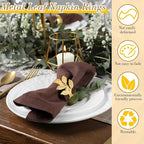 Bokon 50 Pcs Gold Napkin Rings Metal Leaf Napkin Holders Delicate Rings Bulk for Wedding Birthday Party Banquet Decoration(Small Leaves)
