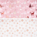 LeZakaa Christmas Pink Wrapping Paper Jumbo Roll, Reindeer & Snowflake, Metallic Foil, Rose Gold Foil Reversible Design for Festive Winter Holiday, Family Gathering, 30 inches x 100 Feet