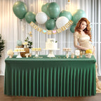 Wish Care 2 Pack Hunter Green Spandex Table Clothes for 4 Foot Rectangle Tables, 4FT Wrinkle Free Fitted Tablecloths Ruffles Design Table Cover for Party, Banquet, Wedding and Events