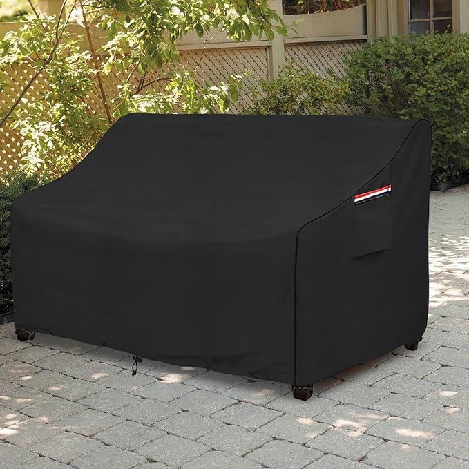 okcool Heavy Duty Patio Sofa Cover, 100% Waterproof 3-Seater Outdoor Sofa Cover Fits up to 76W x 32.5D x 33H Inches, Lawn Patio Furniture Covers,Black