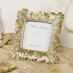 Cuspin Gold Picture Frames 4x4, Vintage Gold Resin Photo Frame Palm Leaves Textured with Glass Front, Elegant Retro Square Frame for Wall and Tabletop Display Home Decor