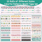 55 Rolls Holiday Washi Tape Set - Decorative Tape Seasonal Bohemian Colored Tape, Cute Washi Tapes for Journaling Supplies, Scrapbooking Supplies kit, Summer Scrapbook Supplies