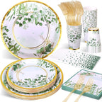 Sage Green Party Decoration, 126PCS Sage-Green Plates and Napkins Party Supplies, Spring Greenery Eucalyptus Leaves Disposable Dinnerware Decor for Wedding Birthday Baby Shower