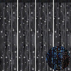Picoway 4 Pack Foil Fringe Tinsel Backdrop Curtains, Birthday Engagement Bachelorette Party Decorations, Photo Booth Props Door Streamers Curtain (Black)