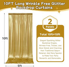 10ftx10ft Thick Gold Glitter Backdrop Curtain Panels for Parties, Wrinkle Free Sequin Sparking Photo Backdrop Drapes, 2 Panels 5x10ft Shimmer Back Drop Cloth for Wedding Birthday Photography
